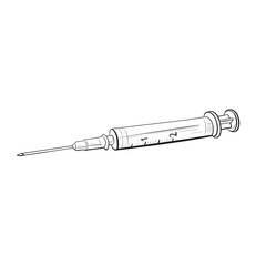 Syringe for injection. Linear vector drawing by hand. Vector illustration