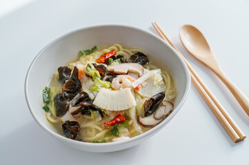 Korean style spicy white noodle soup with seafood 'hayan jjamppong'