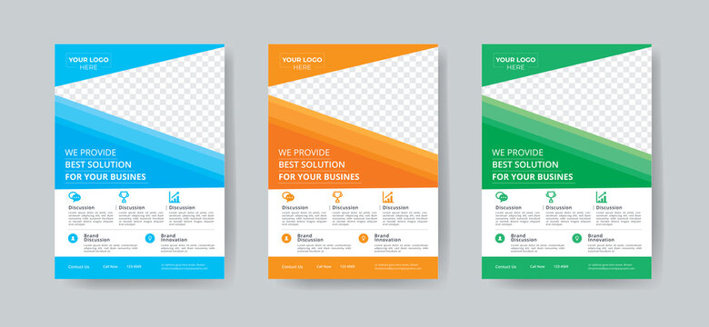Corporate Business Flyer Template Layout with 3 Colorful Accents and Grayscale Image Masks