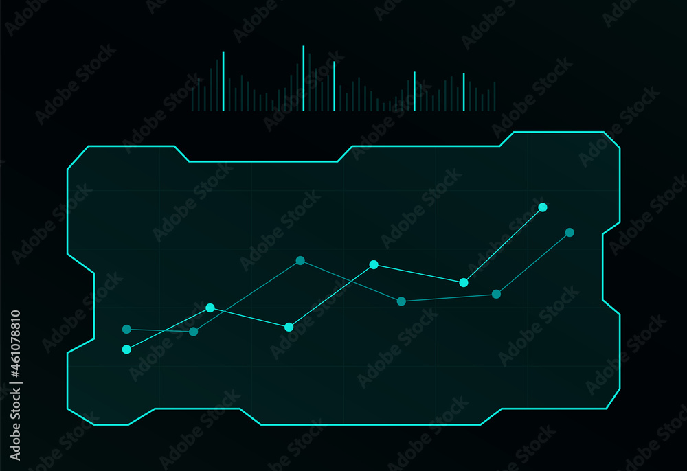 Poster futuristic hud ui screen. sci-fi user interface, high tech bars, gaming panel dashboard. vector illu