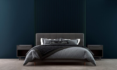 The bedroom interior and furniture decoration and empty blue wall pattern background