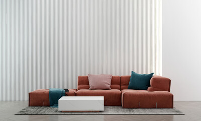 The living room interior and furniture decoration and empty white wall pattern background