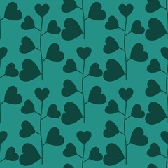 Seamless floral pattern with green leaves on green background 