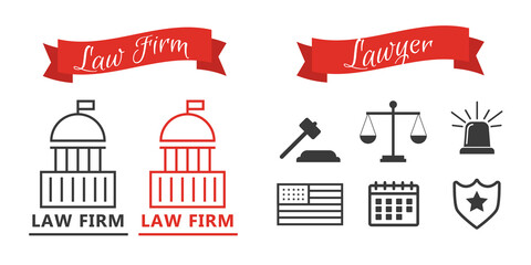 Business Policies Icons. Lawyer icons in flat style.