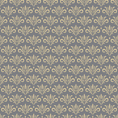 Vector vintage seamless pattern with floral elements on gray background.