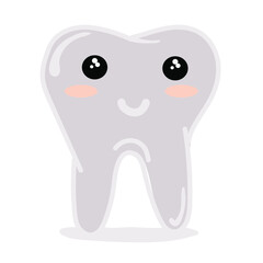 Cute tooth with smile. Healthy tooth concept vector illustration. Isolated on pink background.

