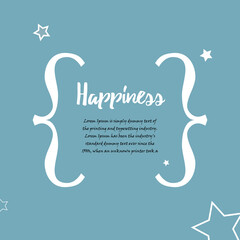 A banner with a quote in large curly brackets. Text happiness in curly brackets