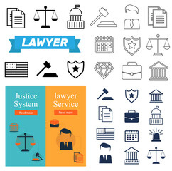 Lawyer concept. Lawyer icons in flat style. Lawyer sign and symbol vector. Lawyer set illustration