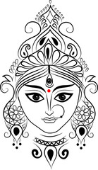 portrait of a Durga in black line art with red bhindi