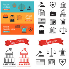 Business Policies Icons. Lawyer icons in flat style.