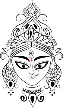 black and white portrait of mother goddess Durga
