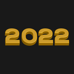 2022 Happy New Year gold text and calendar design. 3d text golden or colorful text Numbers style. Abstract isolated 2021 text effect design concept, black digits, white background.