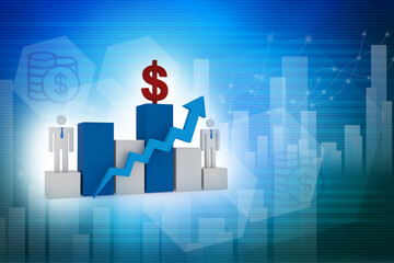 3d illustration dollar business graph with man standing

