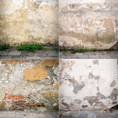 Collection of images with old plaster wall