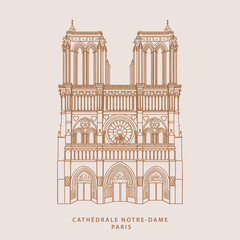 Notre Dame de Paris cathedral hand drawn illustration design in vector.