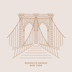 Hand Drawn New York Brooklyn Bridge Illustration in Vector.