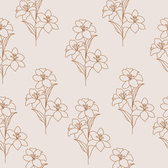 Seamless hand drawn flower pattern design. Simple line art pattern illustration in vector.