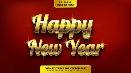 Happy New Year Gold 3D Editable Text Effect