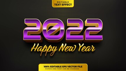 Happy New Year Purple Gold 3D Editable Text Effect