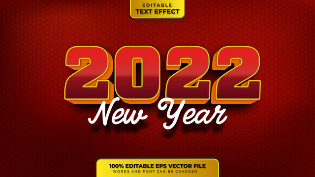 Happy New Year Red Gold 3D Editable Text Effect