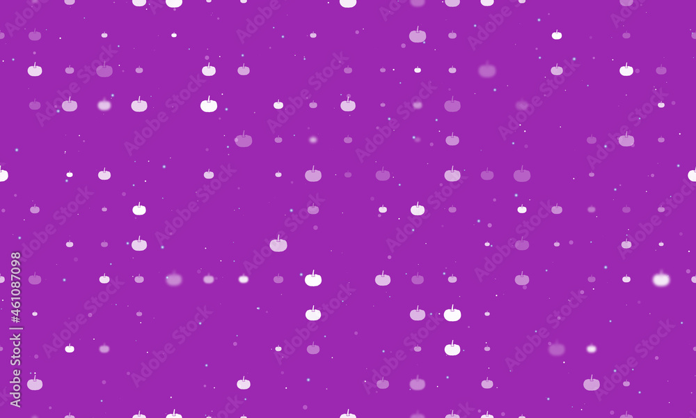Poster seamless background pattern of evenly spaced white pumpkin symbols of different sizes and opacity. v
