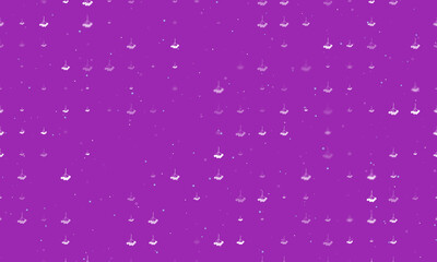 Seamless background pattern of evenly spaced white rowan berrys of different sizes and opacity. Vector illustration on purple background with stars