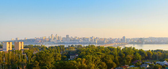 Fototapeta na wymiar Panorama Dnipro city sunset. Ukraine
