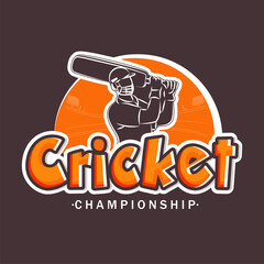 Cricket Championship Concept With Sticker Style Batsman Player On Grayish Purple Background.
