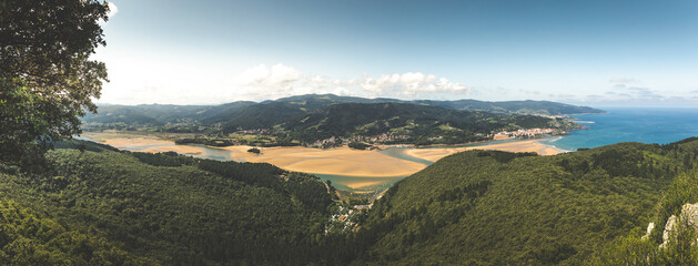 High view from Urdaibai river mouth, natural biosphere reservoir at Bizkaia, Basque Country.