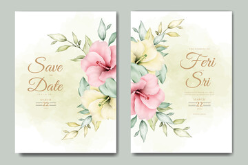 elegant flowers and leaves watercolor wedding invitation card template