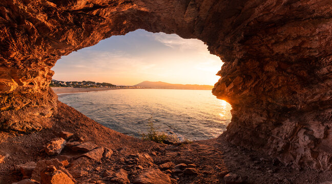 View at the Hendaia's beach from a cove next to the beach at the Basque Country..