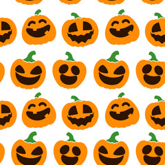 Smiling pumpkin pattern on a white background. Halloween background