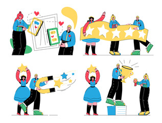 Victory - colorful flat design illustration set with trendy characters