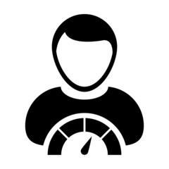 Social credit score icon scoring meter vector male user person profile avatar symbol for in a glyph pictogram illustration