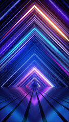 Fototapeta premium 3d rendering, abstract geometric background, triangular shape with glowing neon lines, vertical wallpaper