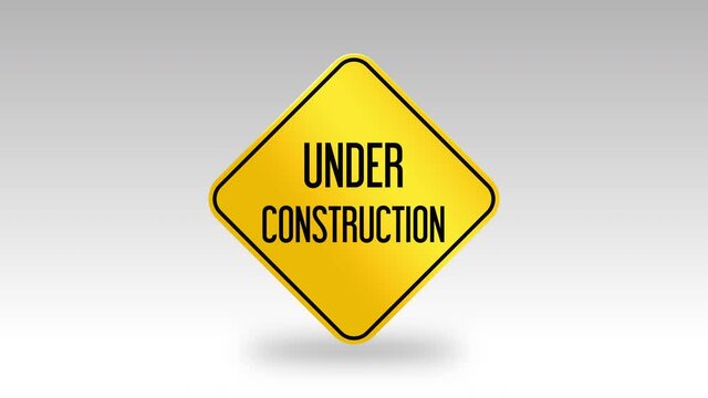 Under Construction Sign Animation on White Background and Green Screen