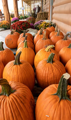 Pumpkins, mums, and fall decorations

