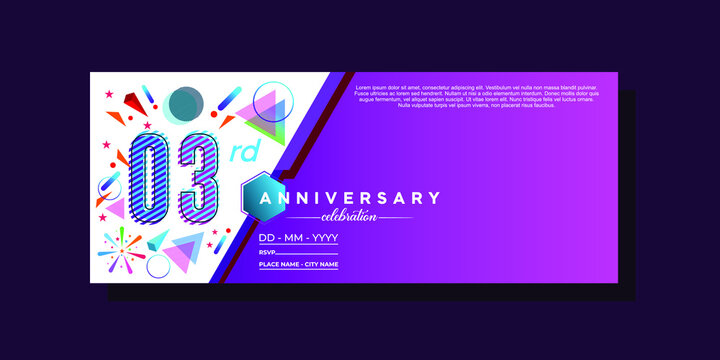 03rd anniversary, anniversary celebration vector design on colorful geometric background and circle shape.