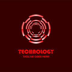 abstract technology logo. red line icon in a circle. creative, trendy and cool logo templates for business companies