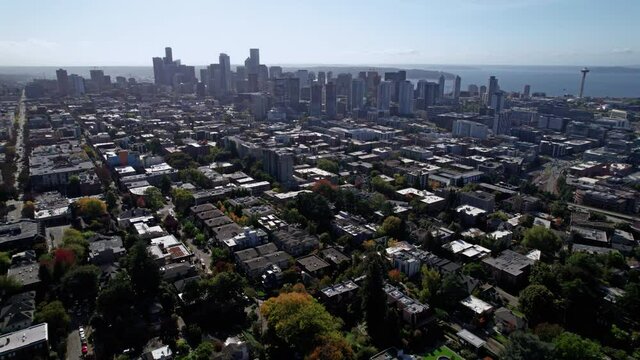 Amazing Aerial View of Downtown Seattle Washington Skyline