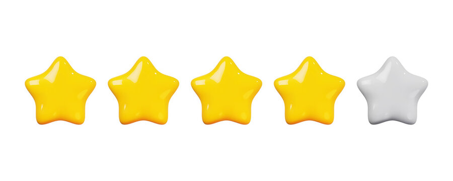 3D render glossy stars isolated on white background vector illustration. Rating, survey or review concept.