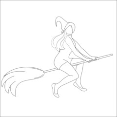 witch on broom stick - coloring page, Halloween coloring pages for kids and teenagers.