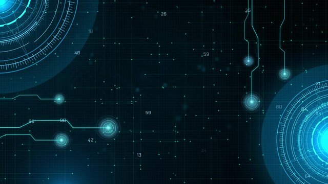 4K Circle HUD head up display interface moving arrow for data networking Loop Animation. technology cyber and futuristic concept on the dark background. 3D Future Information Digital Space Background.