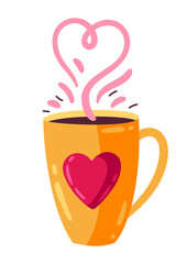 Happy Valentine Day illustration of cup with heart. Holiday romantic and love symbol.