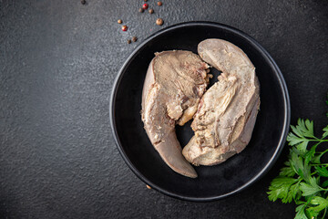 tongue pork cooked meat boiled fresh meal snack on the table copy space food background rustic 