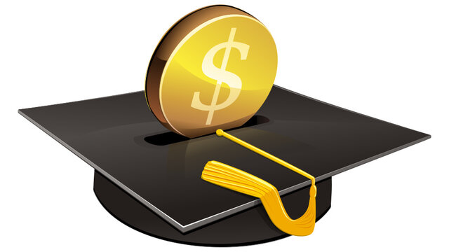 Finance For Graduate Studies : Graduation Cap In The Shape Of A Piggy Bank In Which A Dollar Coin Is Inserted (cut Out)