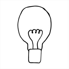 Hand drawn vector illustration with Light bulb. Idea concept illustration. Doodle style light bulb or idea symbol sketch in vector format. Used for poster, banner, t-shirt print, badges and logo