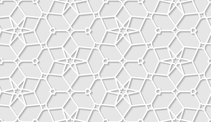 Fototapeta premium Arabic seamless pattern with classic islamic culture ornament. White background with shadow.