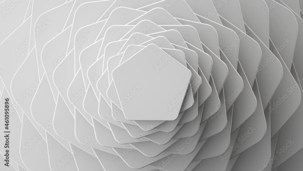 Poster 3d render, cycled animation of abstract minimal white background twisting. geometric shapes spin. ro