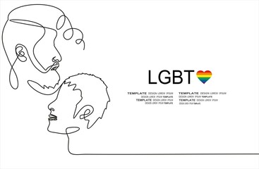 Continuous line drawing of gay couple.  LGBT color, Vector illustration